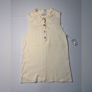 NWT Nine West Women’s Cream Sleeveless Sweater Top Size Large